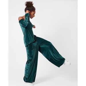 Sweaty Betty pine green velvet wide leg trouser pants